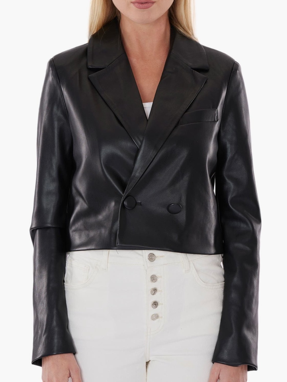 Dolce Cabo Vegan Leather Double Breasted Cropped Blazer